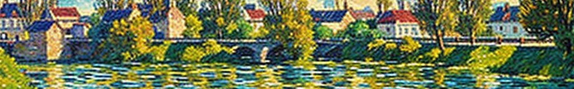 Bandeau impressionniste : le village de Moret et le moulin au bord du Loing